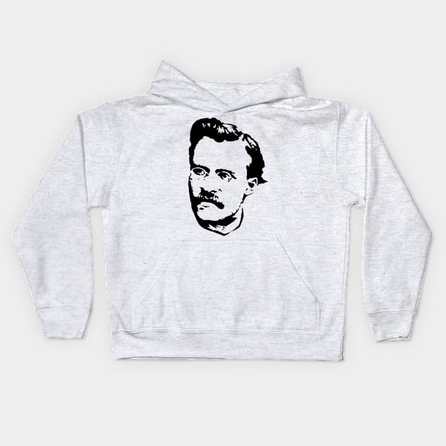 Friedrich Nietzsche Black On White Kids Hoodie by Nerd_art